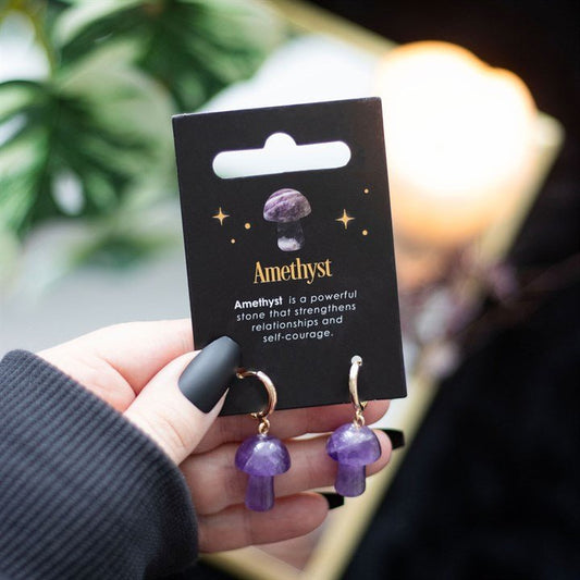 Amethyst Crystal Mushroom Earrings - Forever After Boutique