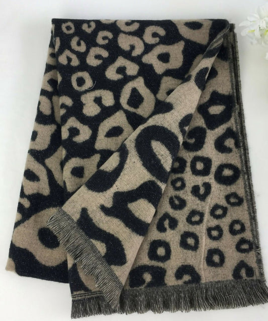 Animal Print Winter Scarf: Beige & Black - Forever After Boutique