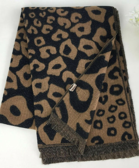 Animal Print Winter Scarf: Camel & Black - Forever After Boutique
