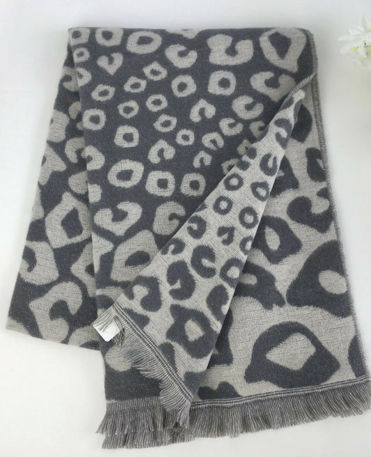 Animal Print Winter Scarf: Grey - Forever After Boutique