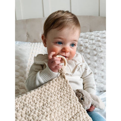 Soft Baby Comforter – Neutral Handmade with Wooden Ring