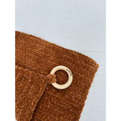 Soft Baby Comforter – Neutral Handmade with Wooden Ring