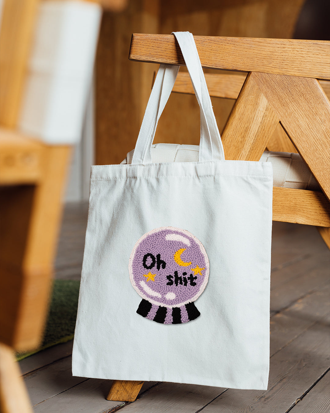 Oh Shit Statement Punch Needle Tote Bag
