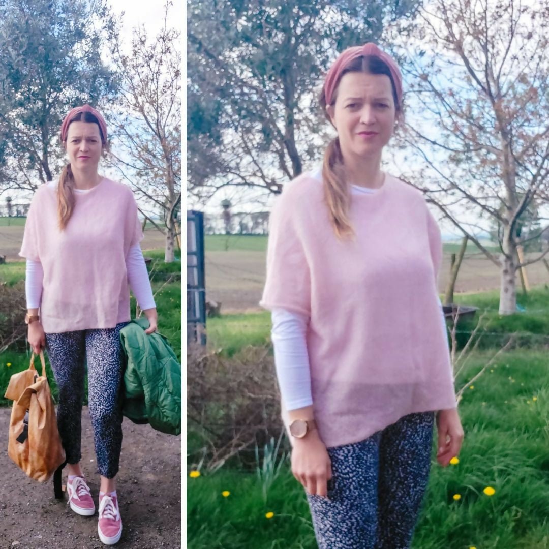 Blossom pink knitted t-shirt. Kidmohair and wool mix sleeveless sweater. Women's knitted top for layering. - Forever After Boutique