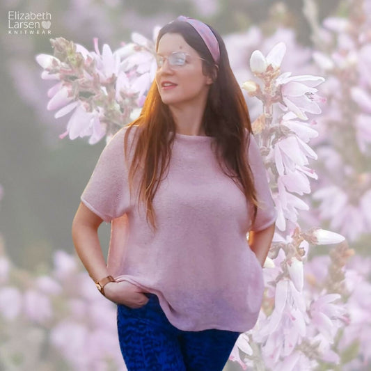 Blossom pink knitted t-shirt. Kidmohair and wool mix sleeveless sweater. Women's knitted top for layering. - Forever After Boutique