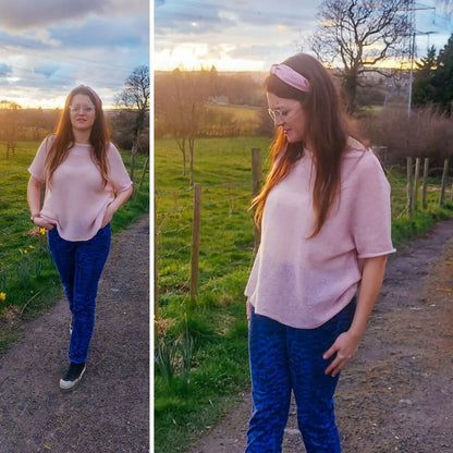 Blossom pink knitted t-shirt. Kidmohair and wool mix sleeveless sweater. Women's knitted top for layering. - Forever After Boutique