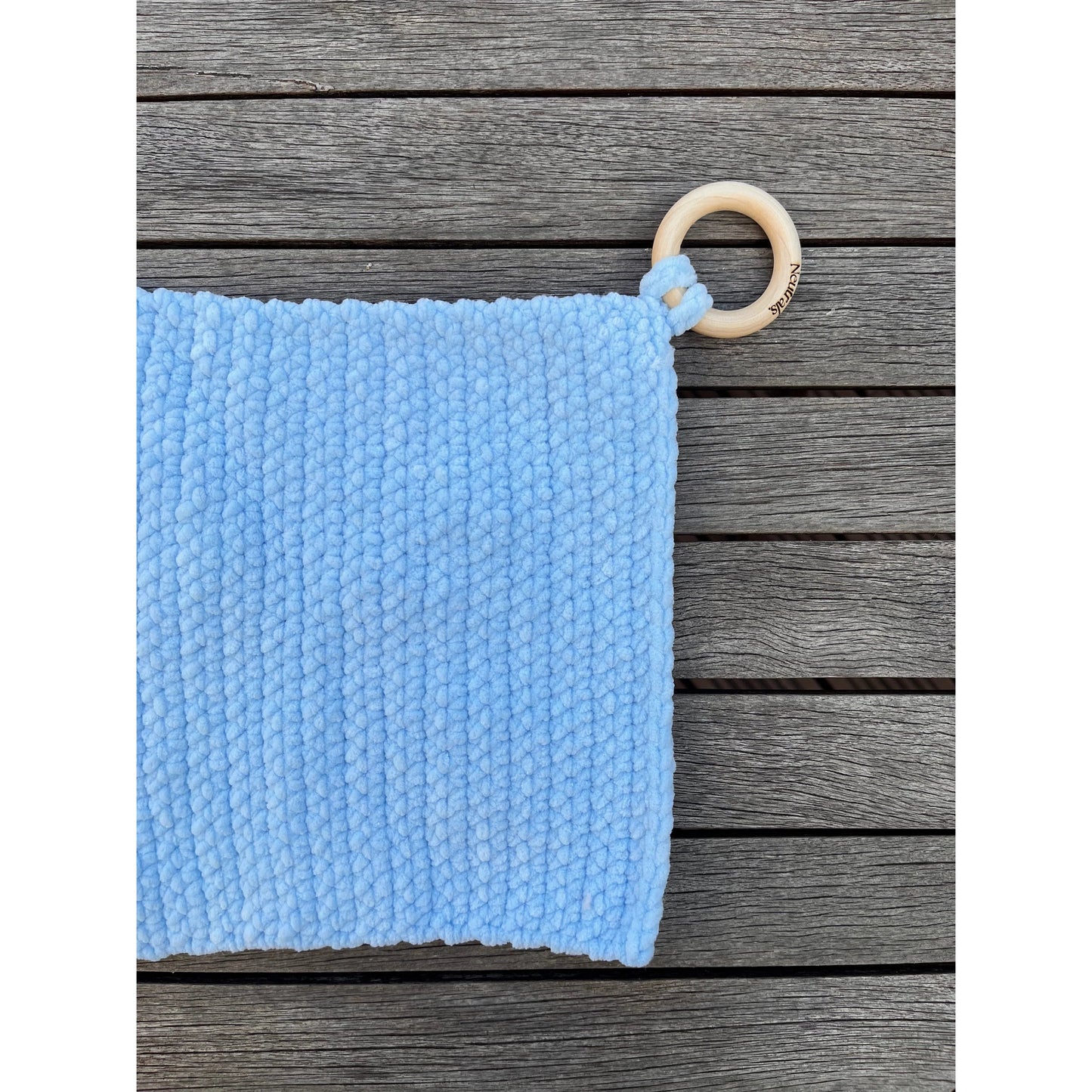 Soft Baby Comforter – Neutral Handmade with Wooden Ring
