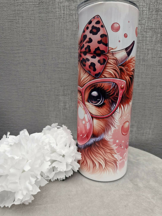 Bubblegum cute highland cow 20oz tumbler - Forever After Boutique