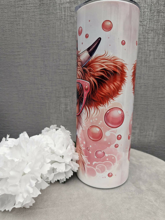 Bubblegum cute highland cow 20oz tumbler - Forever After Boutique