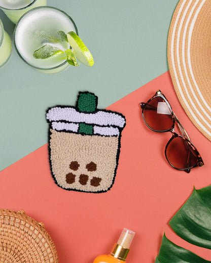 Bubble Tea (Boba) Punch Needle Coaster Brown