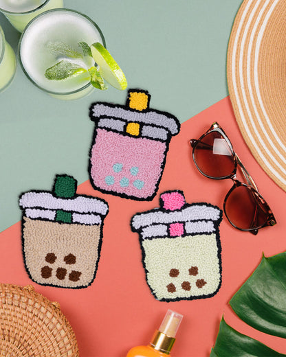 Bubble Tea (Boba) Punch Needle Coaster Set of 3 (1 of each design)