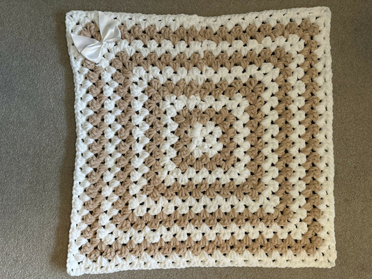 Handmade oatmeal & white baby pram blanket