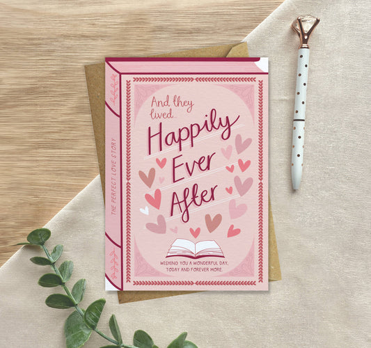 Happily Ever After Wedding & Anniversary Card – Book Style Greeting Card | Romantic Gift