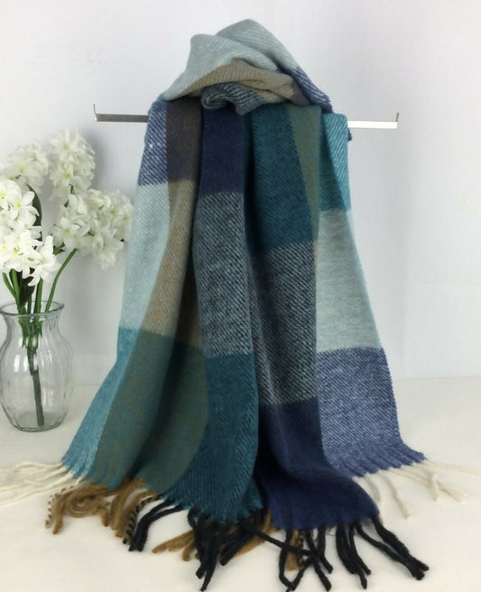 Checked Winter Scarf: Blue Tones - Forever After Boutique