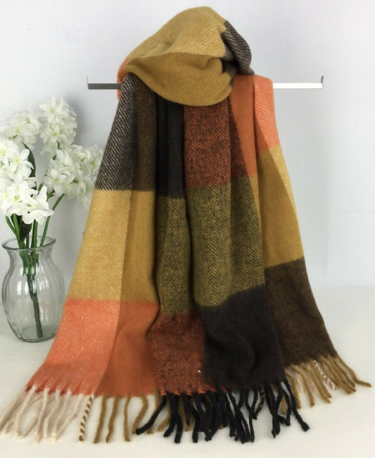 Checked Winter Scarf: Mustard Tones - Forever After Boutique