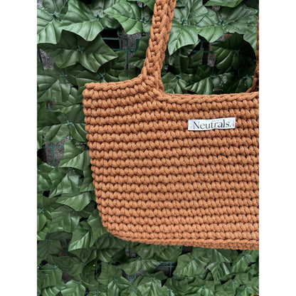 Large Crochet Beach Bag – Handmade, Neutral Cotton Tote Chocolate