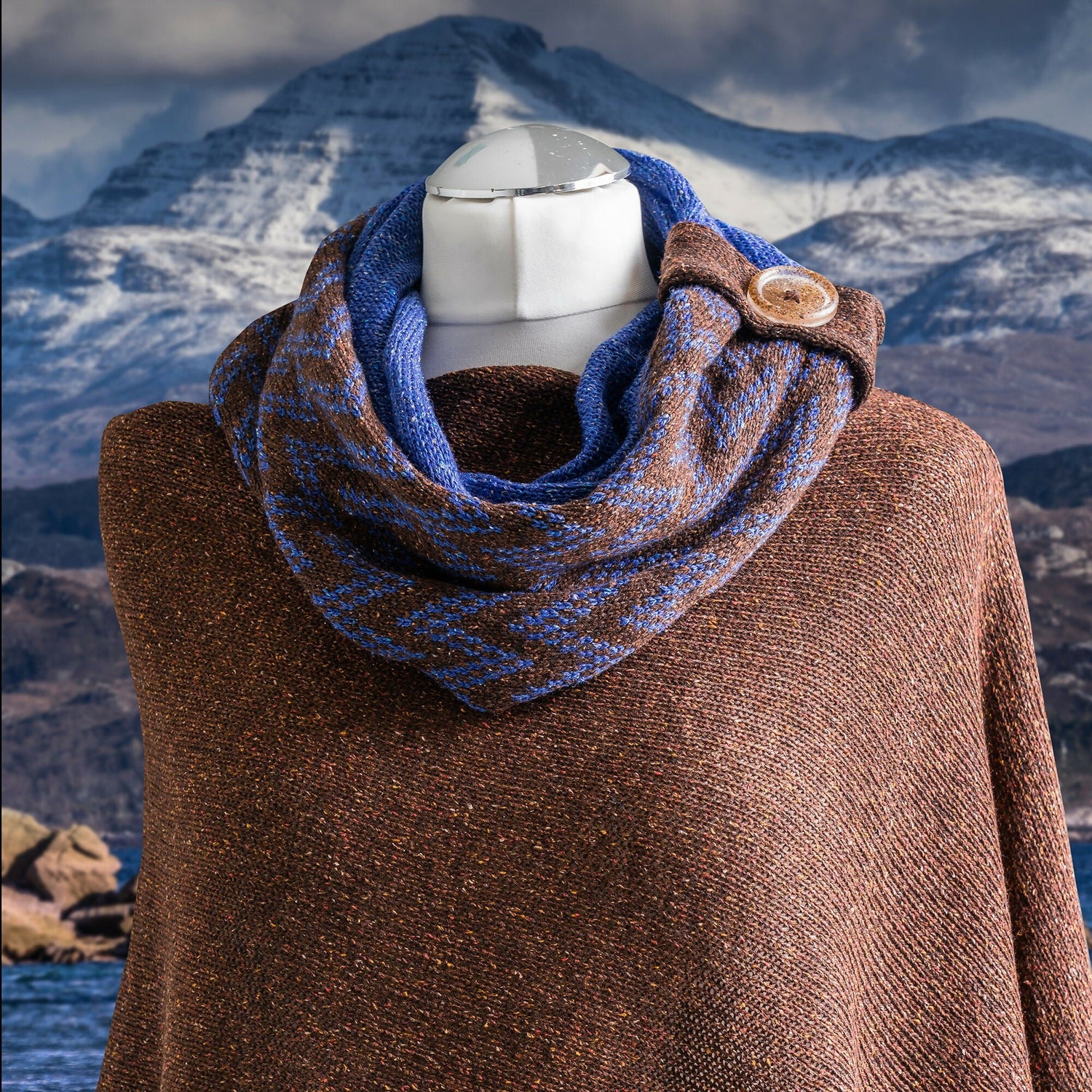 Coast Women's Infinity Scarf. Merino and Silk mix lightweight scarf. Mountainbrown fairisle scarf. - Forever After Boutique
