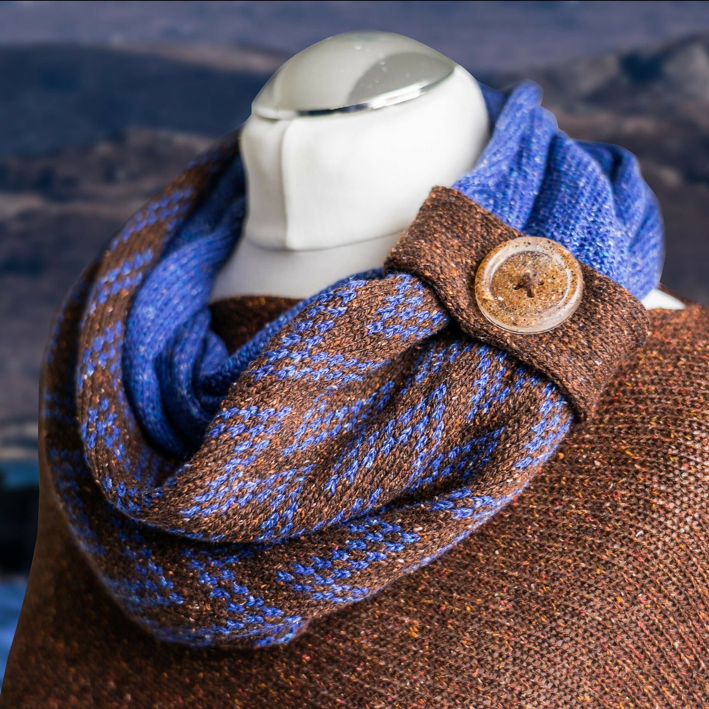 Coast Women's Infinity Scarf. Merino and Silk mix lightweight scarf. Mountainbrown fairisle scarf. - Forever After Boutique