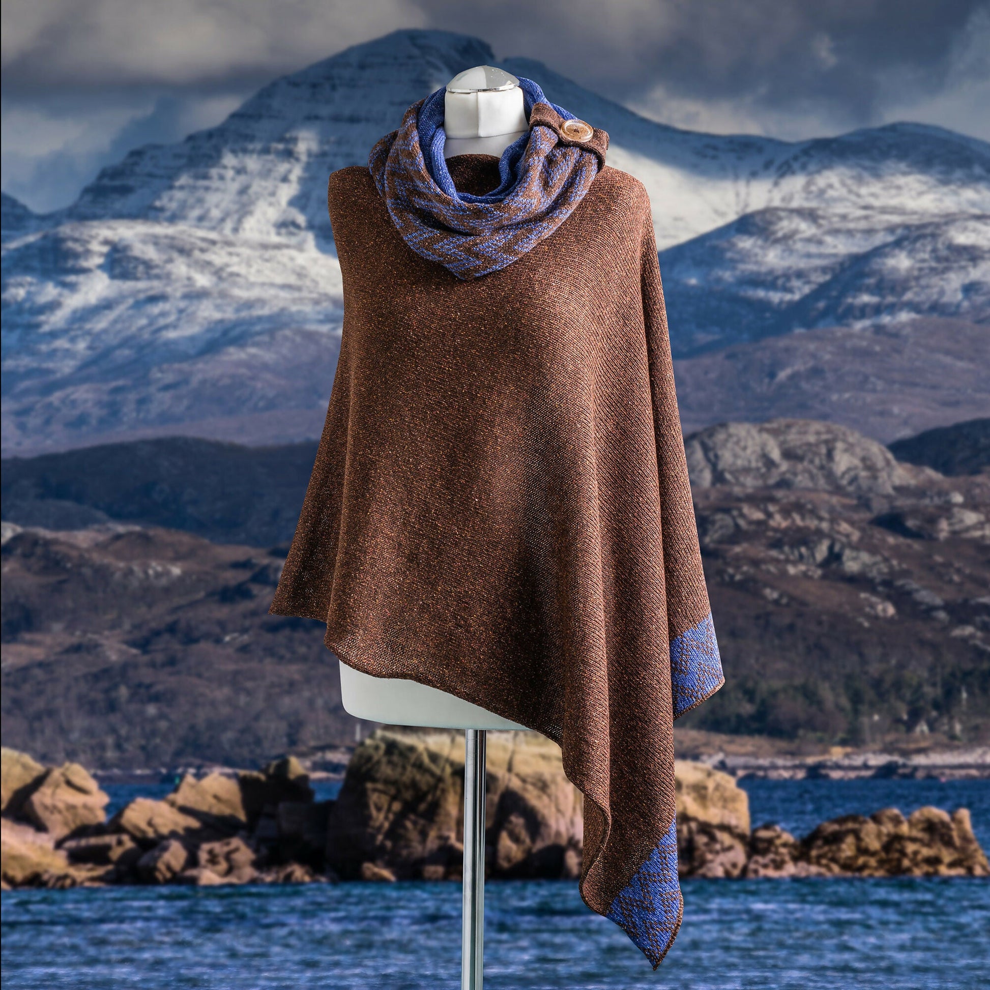 Coast Women's Poncho. Merino and Silk Mix Lightweight Poncho. Mountain brown poncho. - Forever After Boutique