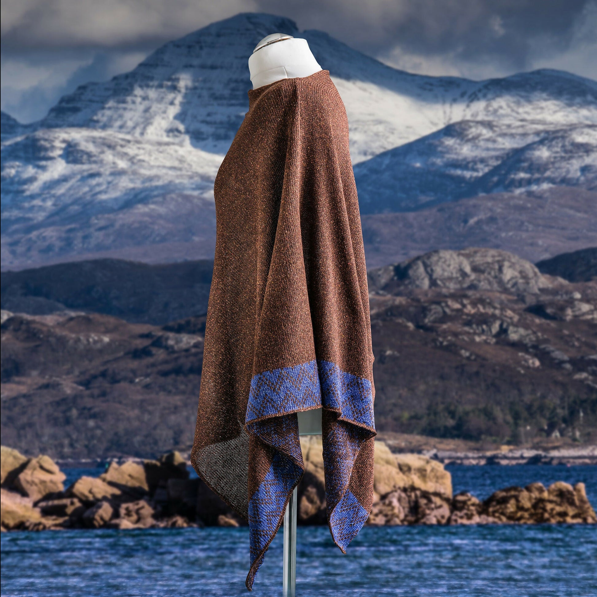 Coast Women's Poncho. Merino and Silk Mix Lightweight Poncho. Mountain brown poncho. - Forever After Boutique
