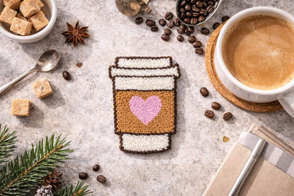 Coffee & Cupcake Punch Needle Coaster COFFEE HEART