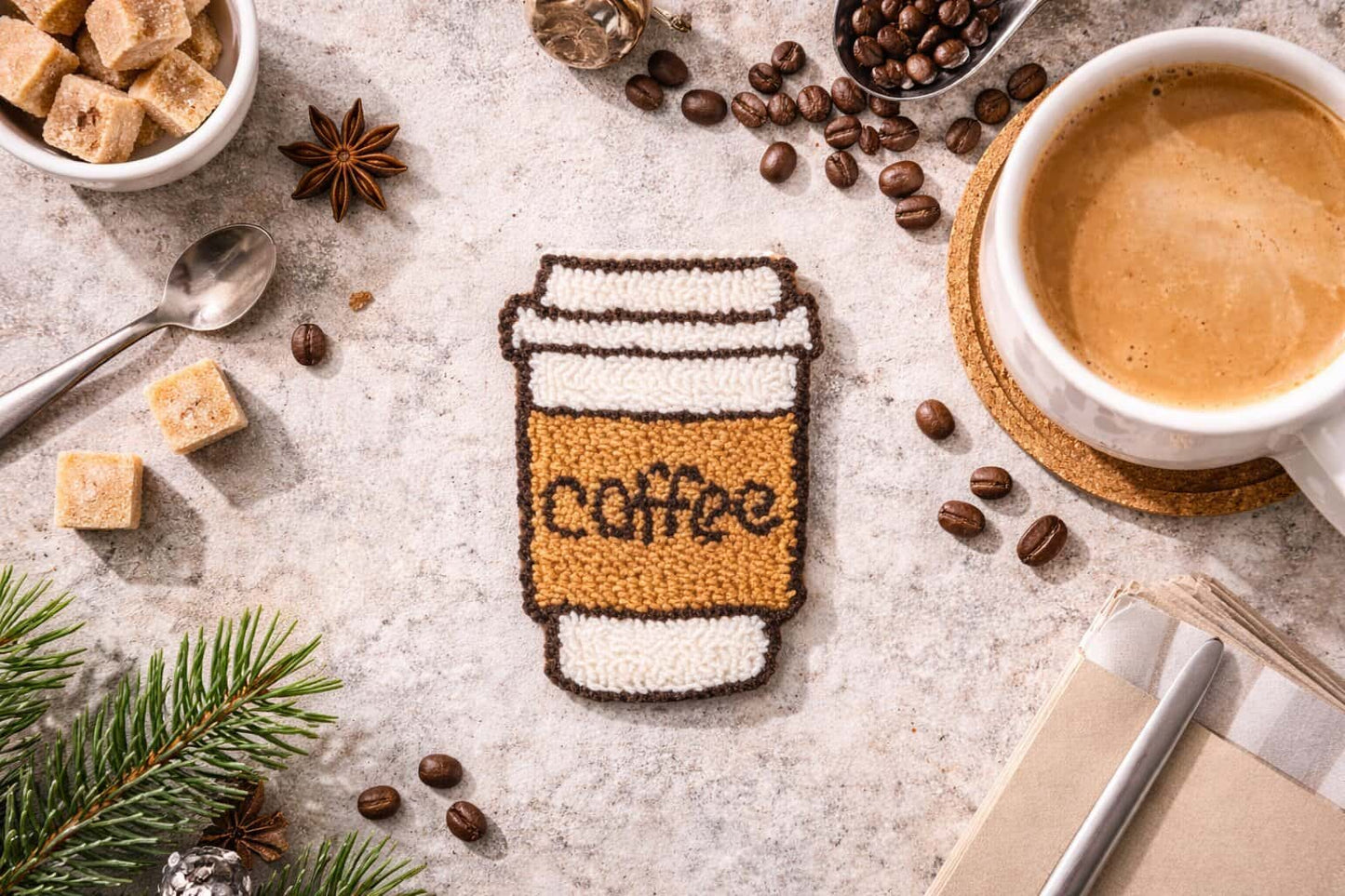 Coffee & Cupcake Punch Needle Coaster