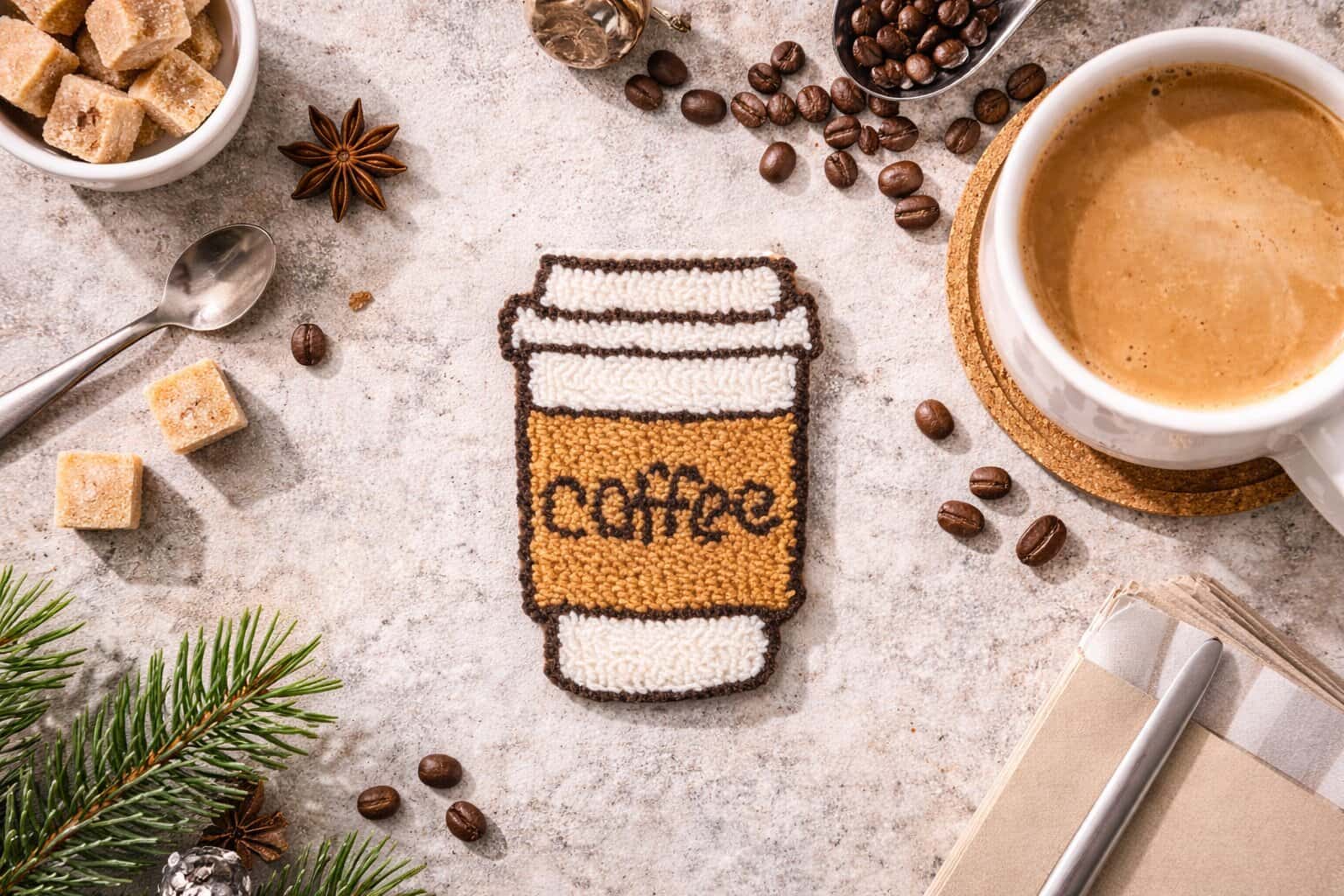 Coffee & Cupcake Punch Needle Coaster