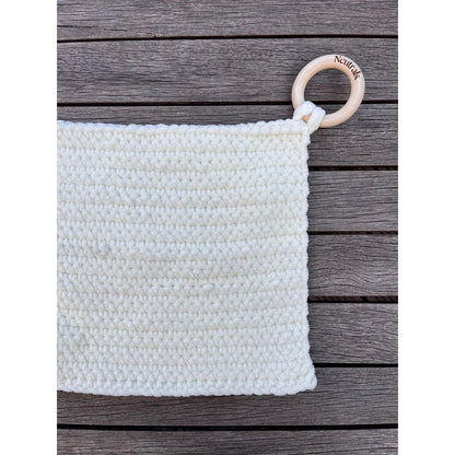 Soft Baby Comforter – Neutral Handmade with Wooden Ring