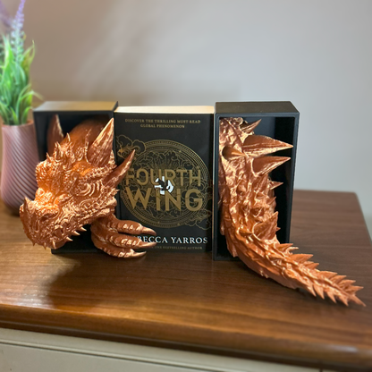 3D Dragon Book Nook – Hand-Painted Fantasy Shelf Insert (Head, Tail, or Full Set) Head and Tail Black