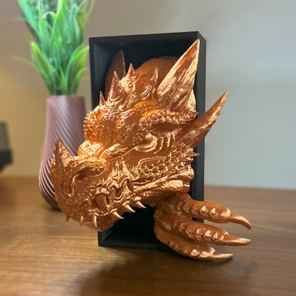 3D Dragon Book Nook – Hand-Painted Fantasy Shelf Insert (Head, Tail, or Full Set) Head Only Black