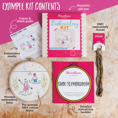 'Unwind' Booklover Embroidery Kit for Beginners