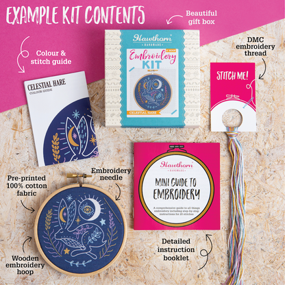 'Celestial Wolf' Moon and Stars Mini Embroidery Kit for Beginners