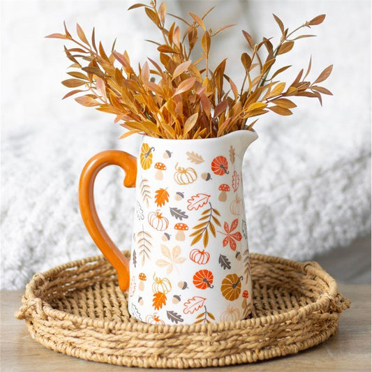 Flower Jug: Autumn Leaves & Pumpkins Ceramic Flower Jug - Forever After Boutique