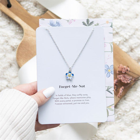 Forget - Me - Not Flower Necklace on Greeting Card - Forever After Boutique