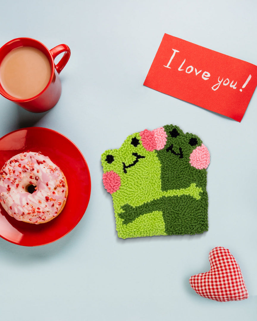 Frog Punch Needle Drink Coasters