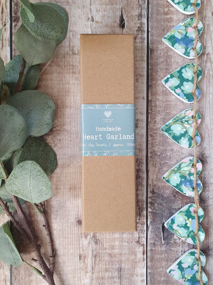 Teal Garden Clay Heart Garland