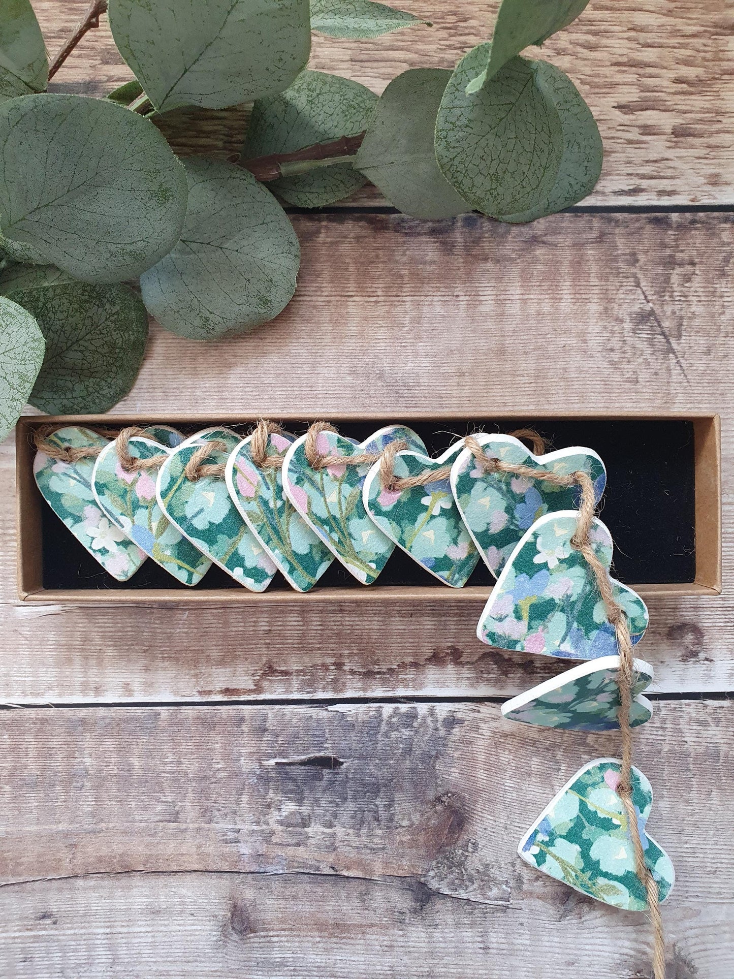 Teal Garden Clay Heart Garland