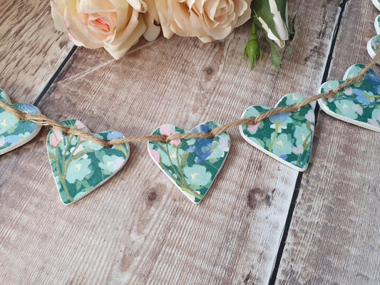 Teal Garden Clay Heart Garland