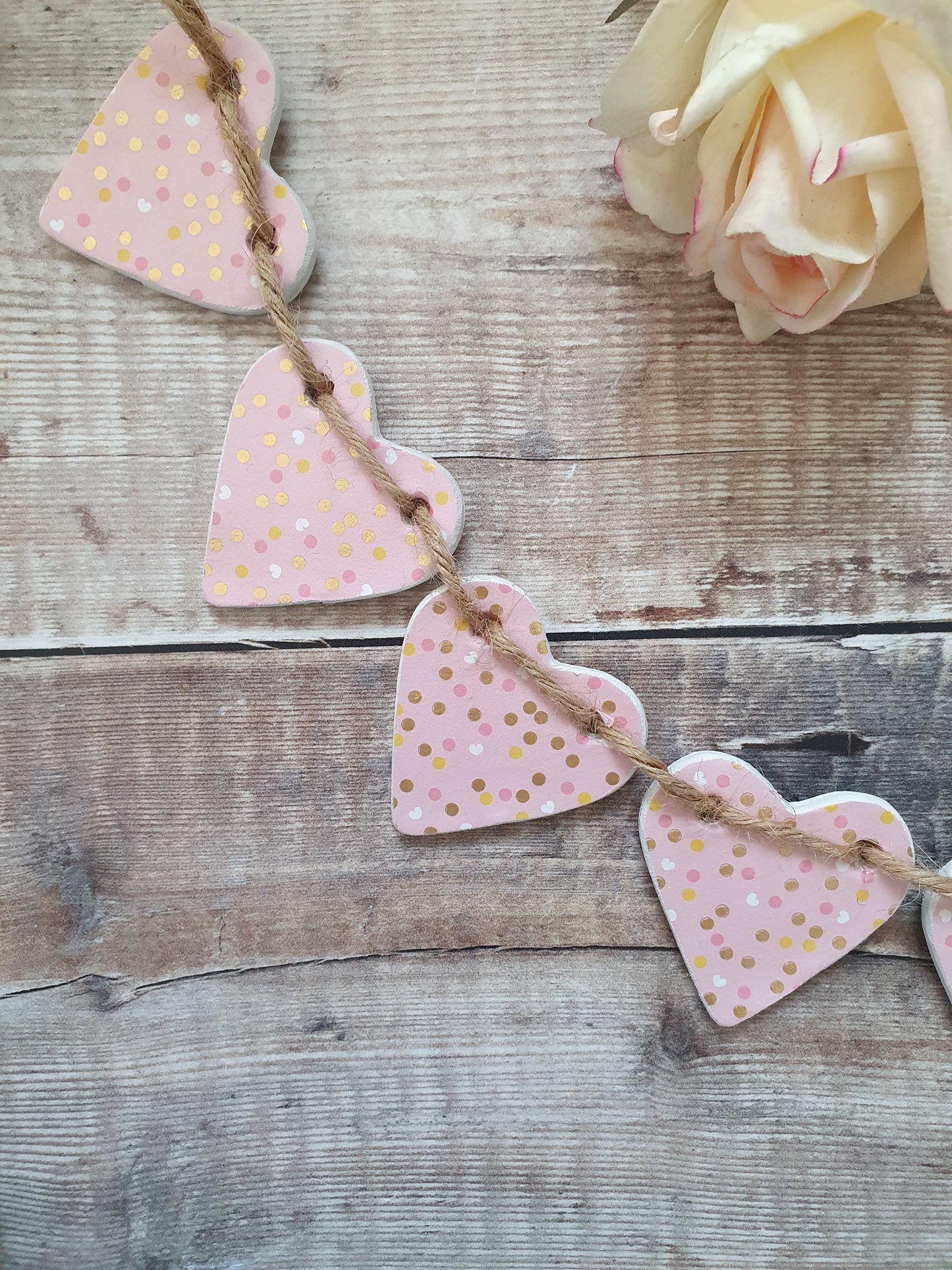 Pink Confetti Clay Heart Garland, Pink Gold Polka Dot Garland, Pink Home Decor, Girls Bedroom Nursery Decor, Housewarming New Gift Bunting,