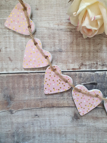 Pink Confetti Clay Heart Garland, Pink Gold Polka Dot Garland, Pink Home Decor, Girls Bedroom Nursery Decor, Housewarming New Gift Bunting,