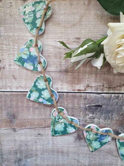 Teal Garden Clay Heart Garland