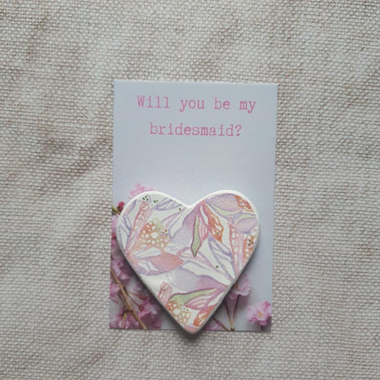 Will You Be My Bridesmaid? - Bridesmaid Proposal - Pink Clay Heart - Bridesmaid Gift - Bridesmaid Keepsake
