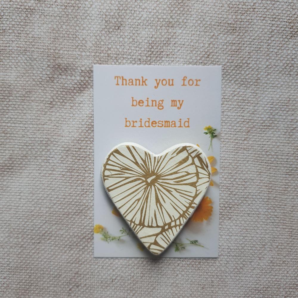 Bridesmaid Thank You Token Gift - Pocket Token - Pink Clay Heart - Thank You For Being My Bridesmaid - Bridesmaid Keepsake
