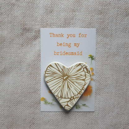 Bridesmaid Thank You Token Gift - Pocket Token - Pink Clay Heart - Thank You For Being My Bridesmaid - Bridesmaid Keepsake