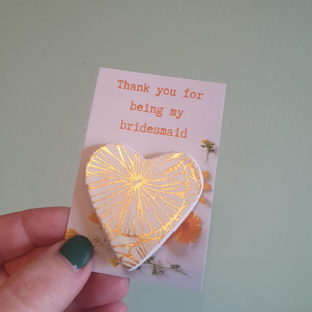 Bridesmaid Thank You Token Gift - Pocket Token - Pink Clay Heart - Thank You For Being My Bridesmaid - Bridesmaid Keepsake