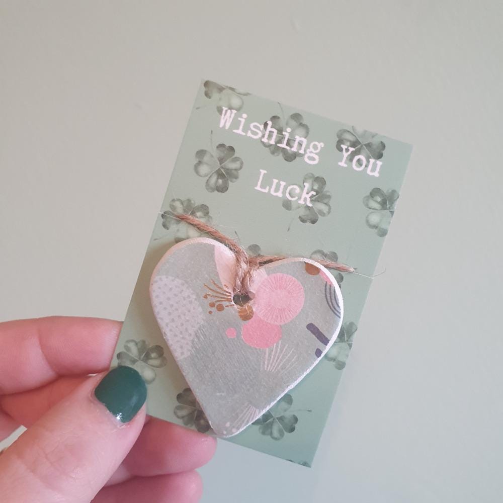 Wishing You Luck Token Gift - Clay Heart Keepsake Decoration - Pocket Token - Graduation, New Job, Leaving Gift - Sentiment Gift