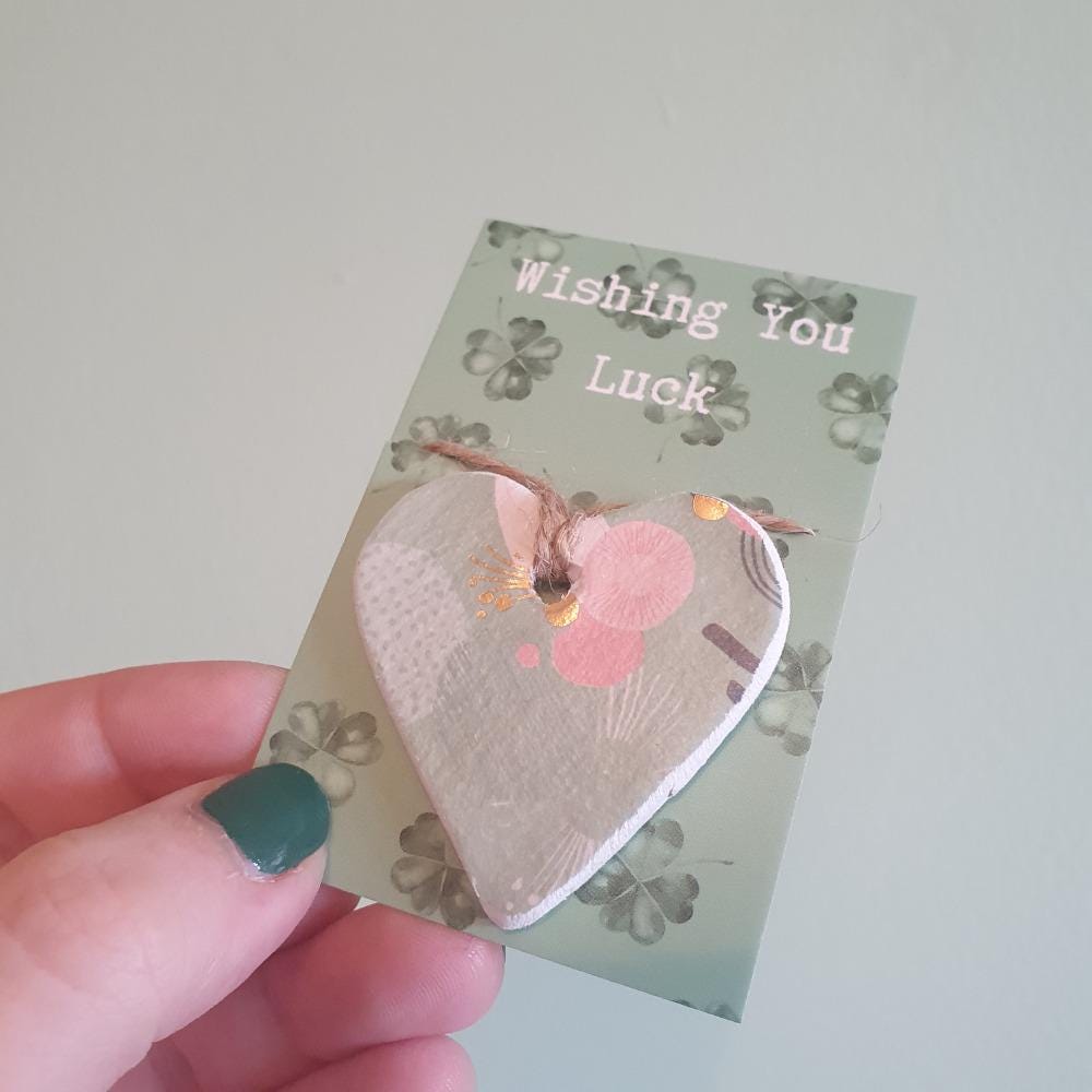 Wishing You Luck Token Gift - Clay Heart Keepsake Decoration - Pocket Token - Graduation, New Job, Leaving Gift - Sentiment Gift