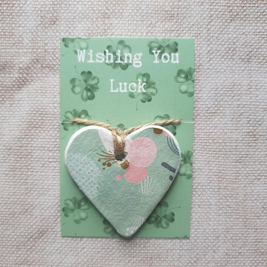 Wishing You Luck Token Gift - Clay Heart Keepsake Decoration - Pocket Token - Graduation, New Job, Leaving Gift - Sentiment Gift
