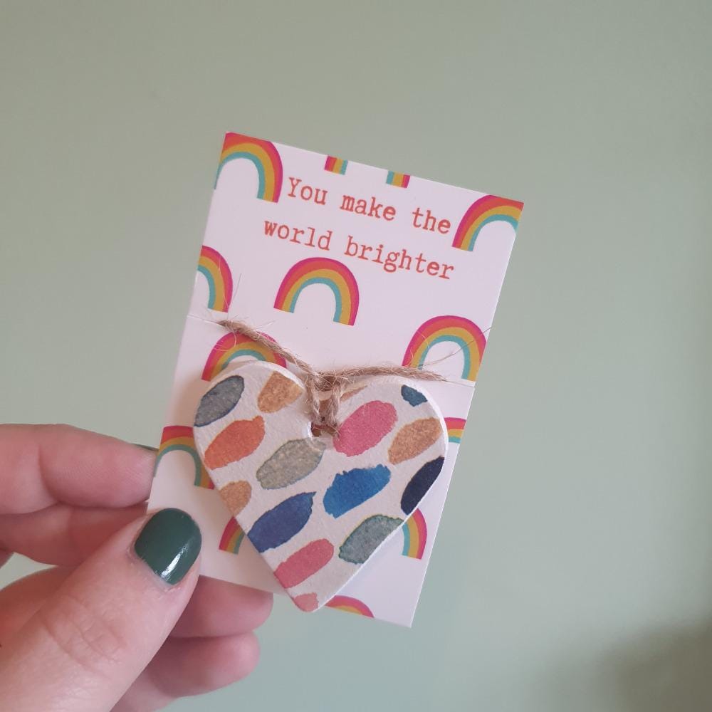 Clay Heart Keepsake Decoration - You Make The World Brighter - Pocket Token - Pick-Me-Up - Sentiment Gift