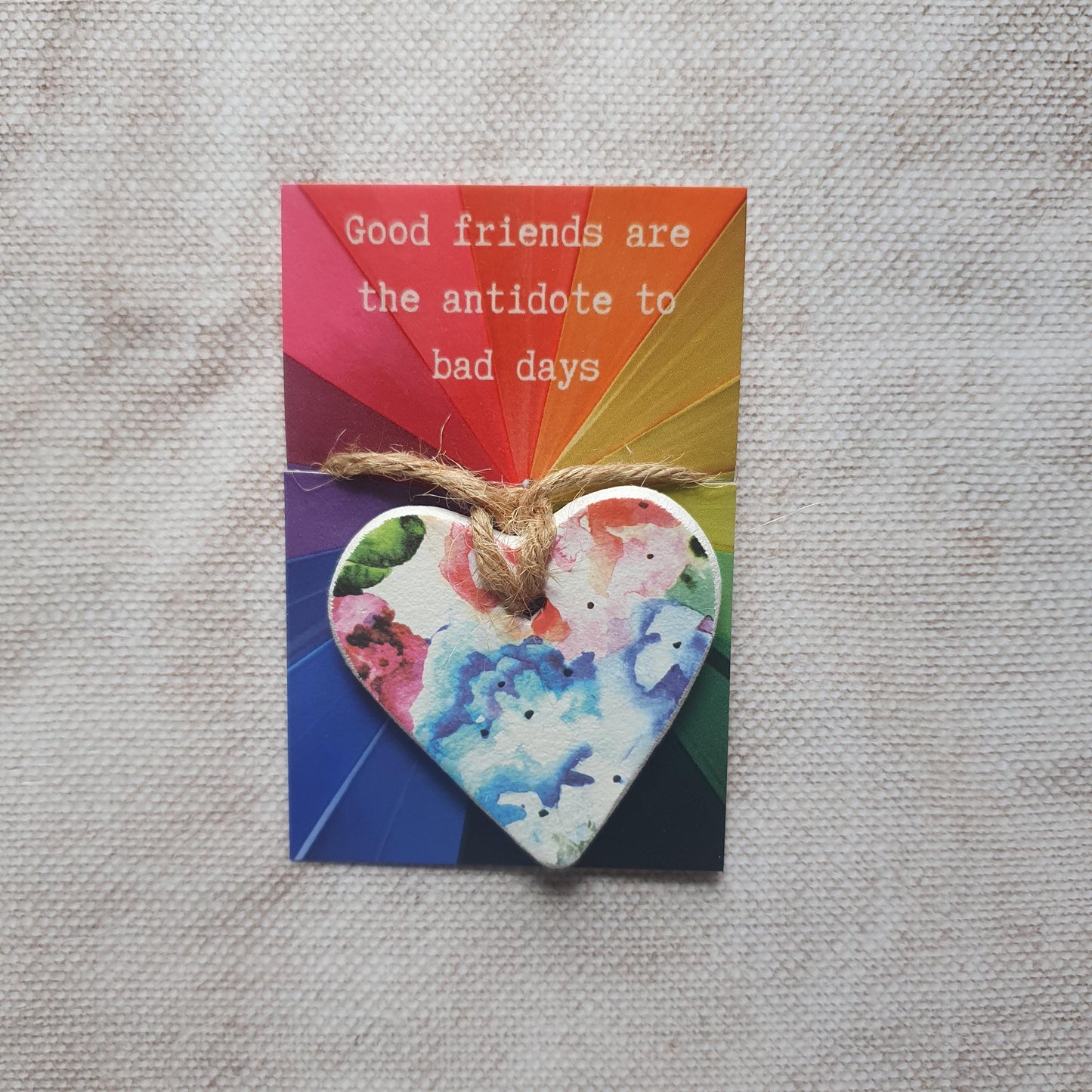 Clay Heart Keepsake Decoration - Rainbow Heart, Best Friend Gift, Letterbox Gift - Pocket Token - Pick-Me-Up - Sentiment Gift